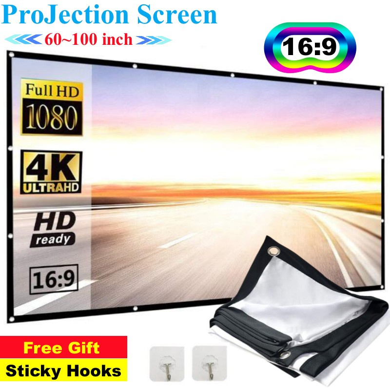 Projector Screen 16:9 Portable - Home Cinema Blanc ulasan dan harga