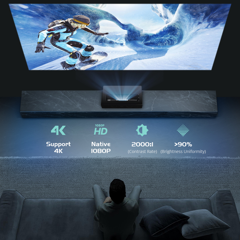 Full HD1080P Laser DLP UST Pro - Home Cinema Ultra Short Throw Projector ulasan dan harga
